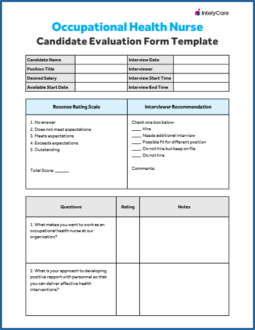 Download Your Free Occupational Health Nurse Candidate Evaluation Form Template