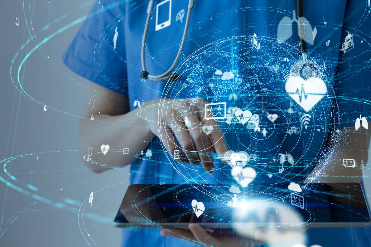 A nurse demonstrates the benefits of AI in nursing.