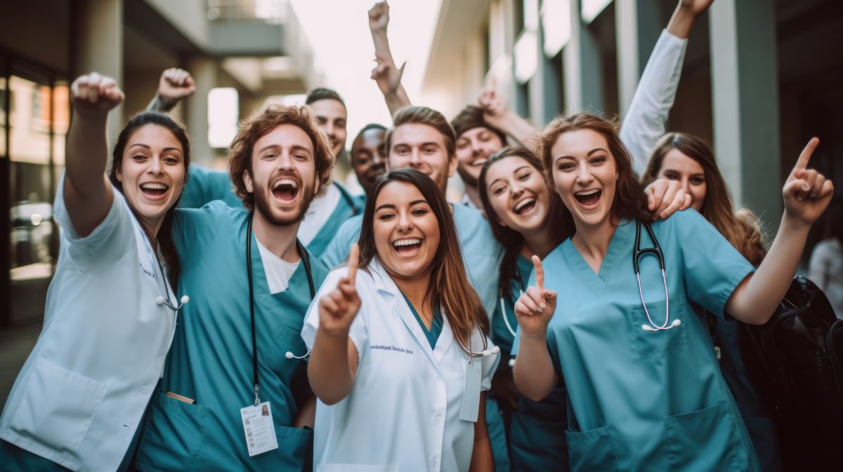 A nursing unit celebrates after earning a Beacon Award.