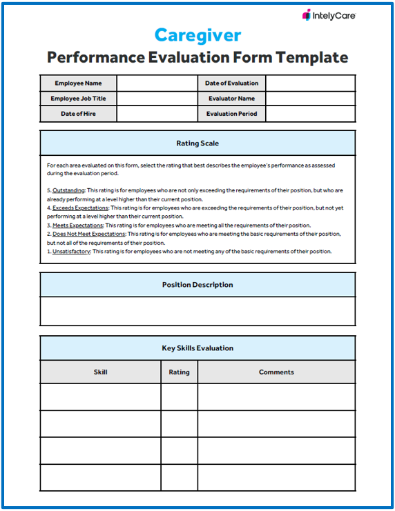 Caregiver Performance Evaluation Template