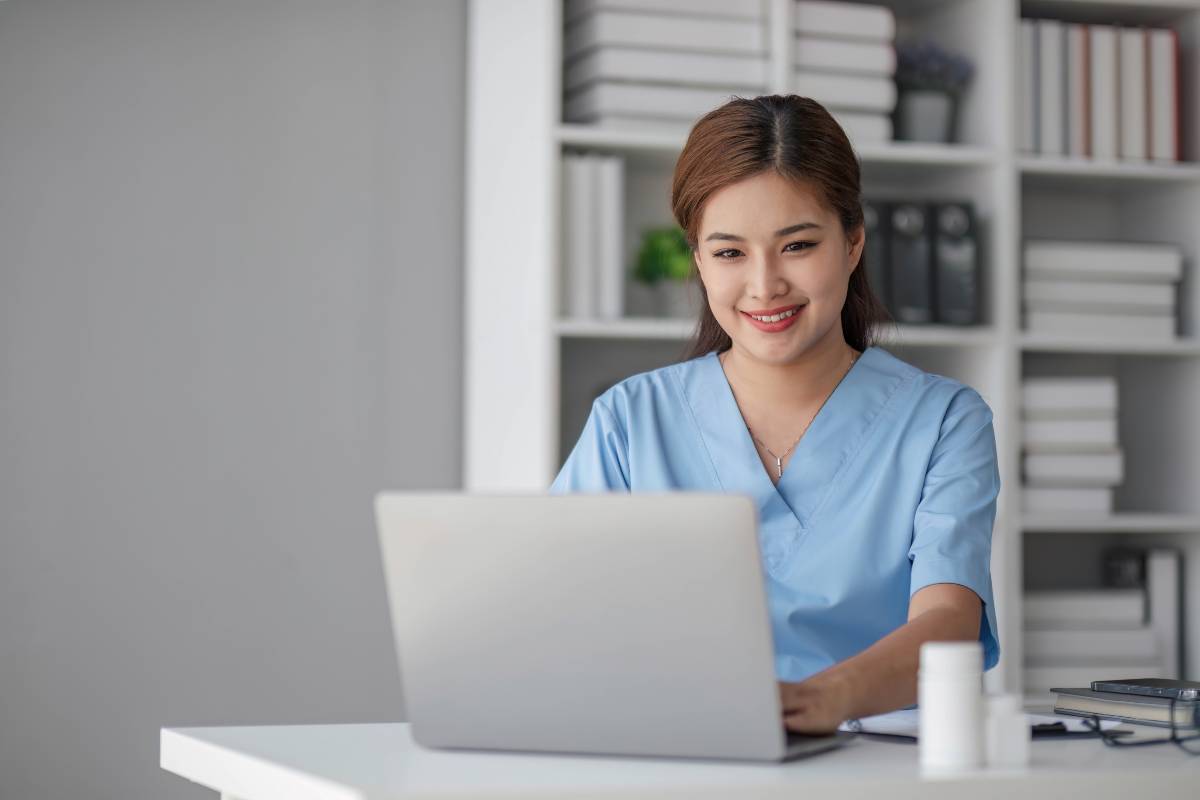 A nurse completes a course for nursing micro-credentials.