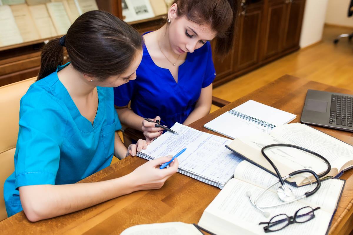 Nurses studying for nursing school