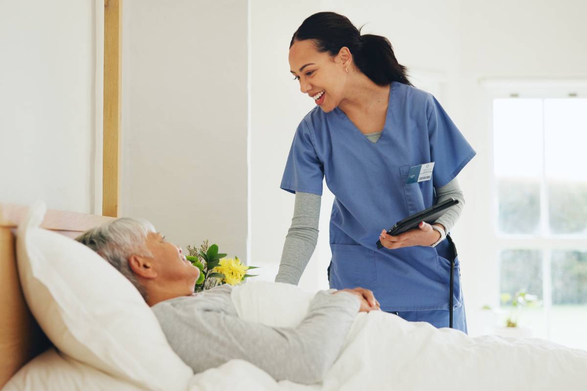 A nurse demonstrates spirituality in nursing care by respecting a patient's cultural and spiritual background.